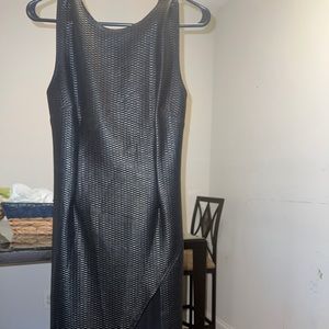 Black leather midi dress